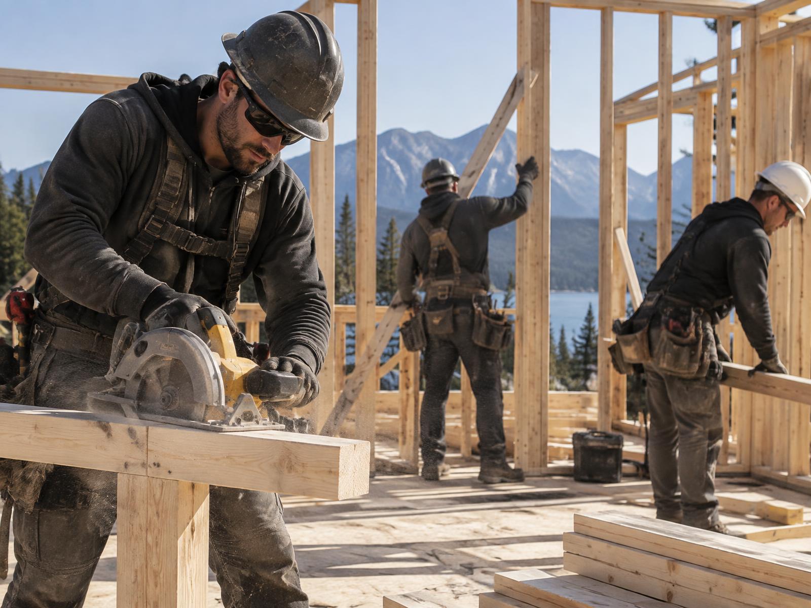 Construction crew framing a home
